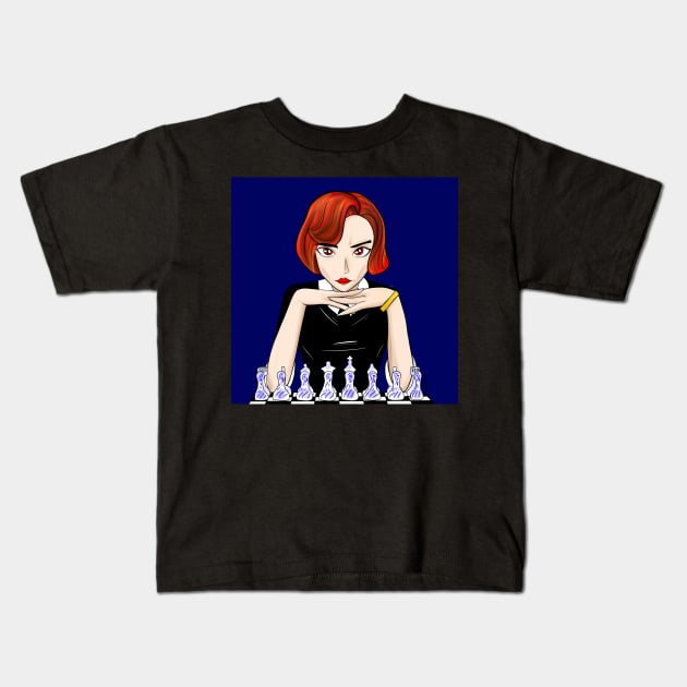 beth harmon the sports master in chess game Kids T-Shirt by jorge_lebeau